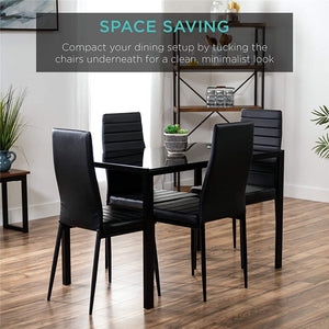 5 Piece Kitchen Table Set, Modern Dining Table Sets with Tempered Glass Table and Leather Dinning Chairs, Heavy Duty Rectangular Dining Room Table Set for Kitchen, Living Room, Restaurant, L2558