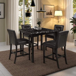 5 Piece Dining Room Table Set, UHOMEPRO Counter Height Dining Table Set for 4, Modern Dining Set with Faux Marble Top&4 Chairs, Wooden Kitchen Table and Chairs, Small Spaces Furniture, Black, W13320