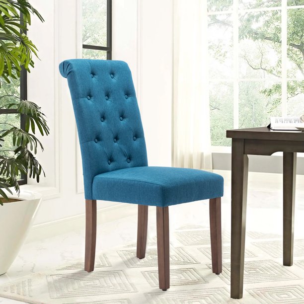 Upholstered Dining Chairs Set of 2, Solid Wood Tufted Parsons Dining Chair, Fabric Dining Chairs, Vintage Dining Room Chairs, Classic Accent Leisure Chair for Living Room, Hotel, Blue, W14602