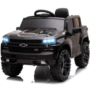 Ride on Truck with Remote Control, Chevrolet Silverado 12V Ride on Toys, Ride on Cars for Boys Girls, Black Electric Cars for Kids to Ride, LED Lights, MP3 Music, Foot Pedal, CL221
