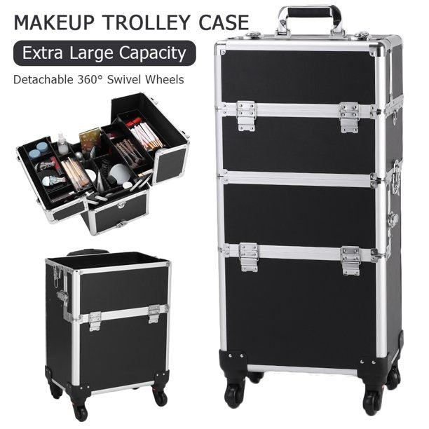 Portable Makeup Case, Cosmetic Train Case Lockable Beauty Trolley, 3 I -  Uhomepro