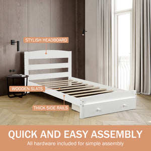 Twin Bed Frame for Kids, Upgrade Pine Wood Bed Frame with Headboard and Footboard, Q19