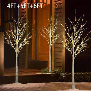 3 Pieces Prelit White Birch Tree with LED Lights, Artificial Christmas Tree with Stand, Christmas Decorations for Indoor Outdoor Garden Wedding Party, 4FT+5FT+6FT, W03