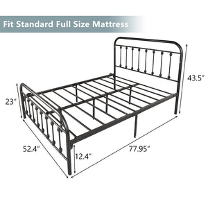 uhomepro Metal Bed Frame Vintage Sturdy Full Size with Headboard and Footboard Mattress Foundation for Kids Boys Girls, No Box Spring Needed (Full, Black)