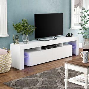 Modern White TV Stand Cabinet with RGB LED Lights, 16 Colors LED TV Stand with Remote Control Lights, Q38