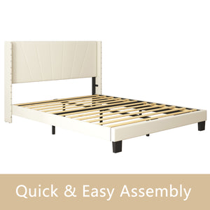 uhomepro Queen Bed Frame for Adults Kids, Modern Upholstered Platform Bed Frame with Headboard, Queen Size Bed Frame Bedroom Furniture with Wood Slats Support, No Box Spring Needed
