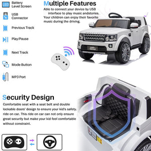 12V Ride on Toys, Kids Ride on Cars with Parent Remote, Battery-Powered Ride on Truck Car RC Toy, White Ride on Toys for Boys Girls, 3 Speeds, LED Lights, MP3 Music, J5333