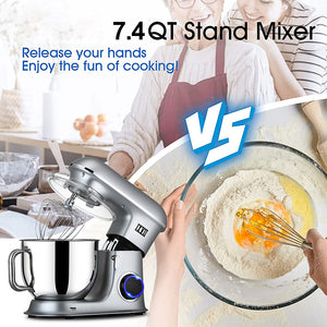 uhomepro Stand Mixer for Kitchen, 7.4QT Bowl 6+0+P-Speed Tilt-Head 660W Kitchen Dough Mixer, Q11