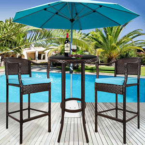 Outdoor High Top Table and Chair, Patio Furniture High Top Table Set with Glass Coffee Table, Removable Cushions, Q55