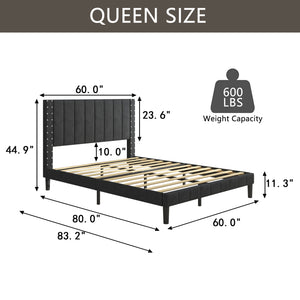 Queen Bed Frame for Adults Kids, Modern Fabric Upholstered Platform Bed Frame with Headboard, Queen Size Bed Frame Bedroom Furniture with Wood Slats Support, No Box Spring Needed