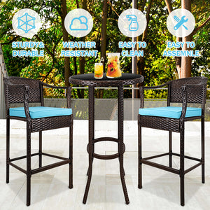 Outdoor High Top Table and Chair, Patio Furniture High Top Table Set with Glass Coffee Table, Removable Cushions, Q55
