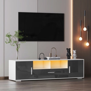 uhomepro Modern LED TV Stand for 70 Inch TVs, High Glossy Wood TV Entertainment Center with Led Lights, Gaming TV Stand with Open Shelves and Large Storage for Living Room, Bedroom