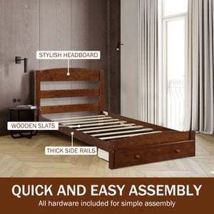 Twin Bed Frame for Kids, Upgrade Pine Wood Bed Frame with Headboard and Footboard, Q19