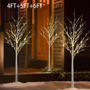 3 Pieces Prelit White Birch Tree with LED Lights, Artificial Christmas Tree with Stand, Christmas Decorations for Indoor Outdoor Garden Wedding Party, 4FT+5FT+6FT, W02