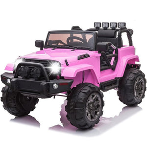 Kids Ride On Toys 12 volt Car, Electric Ride On Cars for Boys, 3-5 Years Old Power Car, Ride On Truck Car with Remote Control, 3 Speeds, Spring Suspension, LED Light, Pink, W01