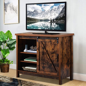 35" Entertainment Center, Living Room TV Stand with Barn Door and Storage Shelves, Media Console Table TV Cabinet, TV Stands for Flat Screens, Apartment/ Office/ Home Corner TV Stand, Yellow, W8435