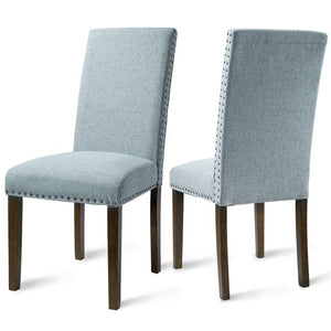 UHOMEPRO Contemporary Accent Chair, Fabric Upholstered Dining Chairs Set of 2, Dining Room Chairs with Copper Nails&Solid Wood Legs, Classic Leisure Chair for living room, Meeting, Blue, W12133