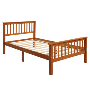 Twin Bed, Solid Wood Twin Bed Frame for Kids, Platform Bed Frame with Headboard and Footboard, Classic Twin Size Bed Frame with Wood Slats Support, Holds 200 lb, No Box Spring Needed, Oak