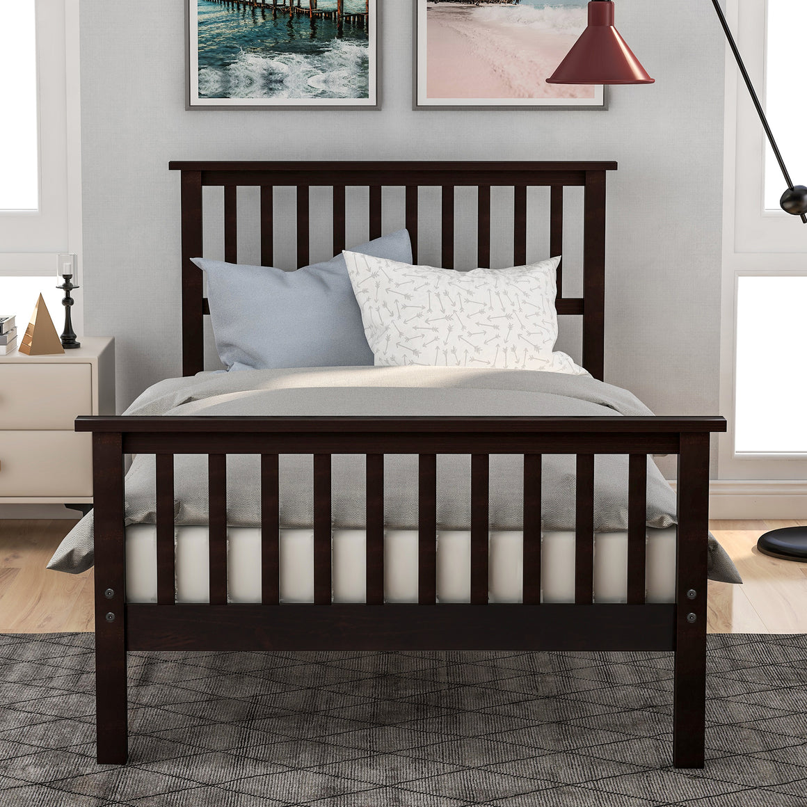Platform Bed Frame Kids Bed with Headboard and Footboard, Classic Twin Bed Frame for Kids, Solid Wood Twin Size Bed Frame with Wood Slats Support, Holds 200 lb, No Box Spring Needed, Espresso