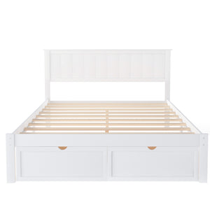 uhomepro Full Bed Frame for Kids Adults, Upgrade Pine Wood Storage Bed Frame with Headboard, Modern Platform Bed Frame, Bedroom Furniture with Storage Drawer, No Box Spring Needed, White