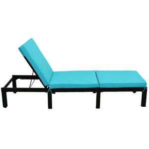 uhomepro Outdoor Chaise Lounge, Patio Reclining Rattan Lounge Chair Chaise Couch Cushioned with Adjustable Back, Lounger Chair Patio Furniture Set for Pool Garden, Blue