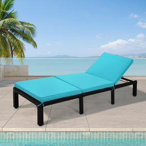 uhomepro Outdoor Chaise Lounge, Patio Reclining Rattan Lounge Chair Chaise Couch Cushioned with Adjustable Back, Lounger Chair Patio Furniture Set for Pool Garden, Blue
