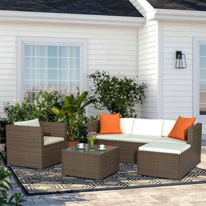 Patio Furniture Sets, 4-Piece Outdoor Sectional Sofa Set with 3-Seat Sofa and Ottoman, Armchair, Coffee Table, All-Weather Wicker Furniture Conversation Set for Backyard Garden