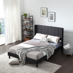 Modern Upholstered Platform Queen Bed Frame, Heavy Duty Queen Bed Frame w/ Headboard, Q48