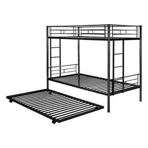 Twin over Twin Bunk Bed with Trundle, Black Twin over Twin Metal Bunk Bed Frame with Integrated Ladder, Small Space Junior Bunk Bed for Kids Boys Girls, L2631
