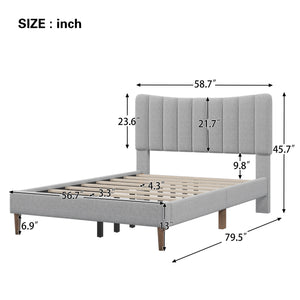 uhomepro Modern Full Bed Frame for Adults Kids, Gray Fabric Upholstered Platform Bed Frame with Headboard, Wood Slats Support, No Box Spring Needed