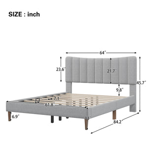 uhomepro Modern Full Bed Frame for Adults Kids, Gray Fabric Upholstered Platform Bed Frame with Headboard, Wood Slats Support, No Box Spring Needed