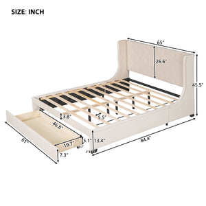 uhomepro Upholstered Platform Bed Frame, Queen Size Storage Bed Frame with Wood Slat Support, Button Tufted Velvet Upholstered Headboard, Big Drawer, No Box Spring Required