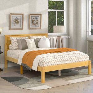 uhomepro Deluxe Wood Platform Bed with Headboard, Pine Wood