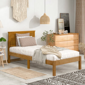 uhomepro Deluxe Wood Platform Bed with Headboard, Pine Wood