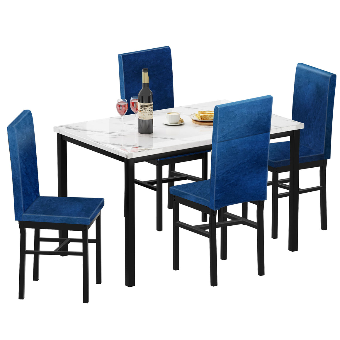uhomepro 5 Pieces Dining Table Set, Marble Top Dining Table and Chairs Set for 4 Person, Upgraded Sturdy Iron Frame Dining Room Table Set with 4 Velvet Upholstered Chairs for Small Dining Room