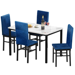 uhomepro 5 Pieces Dining Table Set, Marble Top Dining Table and Chairs Set for 4 Person, Upgraded Sturdy Iron Frame Dining Room Table Set with 4 Velvet Upholstered Chairs for Small Dining Room