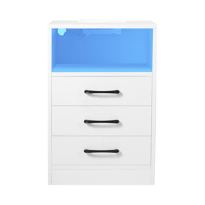 uhomepro Nightstand for Bedroom with USB Charging Ports, Wireless Charging and Remote Control LED Light