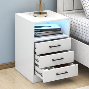 uhomepro Nightstand for Bedroom with USB Charging Ports, Wireless Charging and Remote Control LED Light
