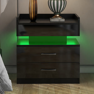 uhomepro Nightstand for Bedroom with USB Charging Ports, Wireless Charging and Remote Control LED Light, Vertical Storage Cabinet for Closet, Entryway, Hallway, Office