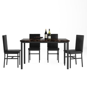 Dining Table Set with 4 Chairs, 5 Piece Kitchen Table Sets with Espresso PU Leather Chairs for 4, Heavy Duty Dining Room Table Set with Brown Table Top for Home, Kitchen, Living Room, Restaurant, L876