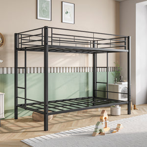 uhomepro Twin Over Twin Metal Bunk Beds for Kids, Twin Bunk Bed Twin Over Twin Size No Box Spring Needed with Ladder, Metal Support Slat