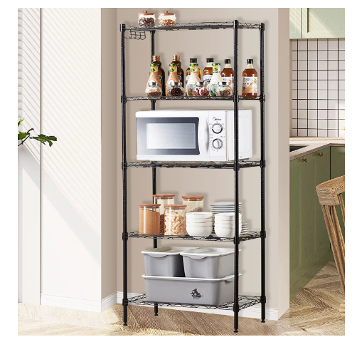 uhomepro Black Metal Shelving Unit, 5-Tier Height Adjustable Kitchen Storage Shelves Wire Shelving Rack for Home Garage Office kitchen