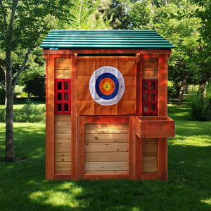uhomepro Wooden Playhouse for Kids Outdoor, 4-in-1 Game House with Different Games, Open Awning and Storage Box, Ages 3-8 Outdoor Toys, 61.4"Lx46"Wx64"H