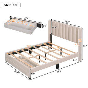 uhomepro Upholstered Platform Bed Frame Storage Bed with Headboard and Drawers, Modern Pine Wood Queen Bed Frame for Kids Adults, No Box Spring Needed