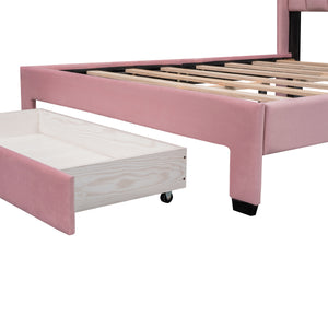 uhomepro Full Storage Platform Bed Frame, Modern Upholstered Bed Frame with Headboard, Big Drawer, Wood Slat Support, No Box Spring Required