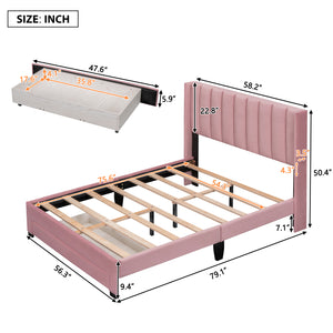 uhomepro Upholstered Platform Bed Frame Storage Bed with Headboard and Drawers, Modern Pine Wood Queen Bed Frame for Kids Adults, No Box Spring Needed