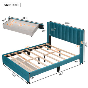 uhomepro Upholstered Platform Bed Frame Storage Bed with Headboard and Drawers, Modern Pine Wood Queen Bed Frame for Kids Adults, No Box Spring Needed