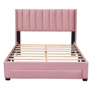 uhomepro Full Storage Platform Bed Frame, Modern Upholstered Bed Frame with Headboard, Big Drawer, Wood Slat Support, No Box Spring Required