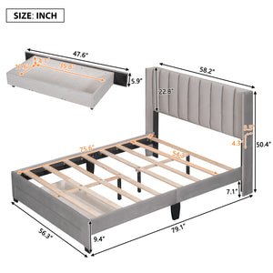 uhomepro Upholstered Platform Bed Frame Storage Bed with Headboard and Drawers, Modern Pine Wood Queen Bed Frame for Kids Adults, No Box Spring Needed