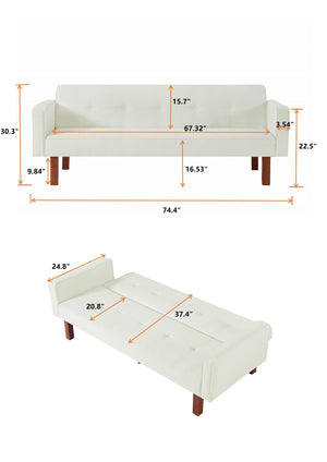 uhomepro Fabric Covered Futon Sofa Bed with Adjustable Backrest, Convertible Sofa and Couch for Living Room